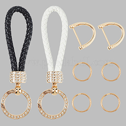 2Pcs 2 Colors PU Leather and Alloy Rhinestone Braided Keychain&nbsp;KEYC-CL0001-16