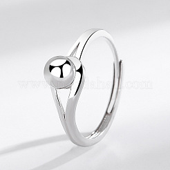 Round Rhodium Plated 925 Sterling Silver Adjustable Rings&nbsp;FS-WG2BA4F-01