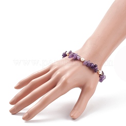 Natural Amethyst Chips & Pearl Beaded Slider Bracelet&nbsp;BJEW-JB08334-04