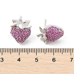 Strawberry Brass Micro Pave Cubic Zirconia Stud Earrings&nbsp;EJEW-M077-15P