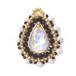 3Pcs 3 Colors Natural Howlite & Dyed Magnesite & Tiger Eye Faceted Round and Glass Seed Beaded Pendants&nbsp;PALLOY-MZ01218