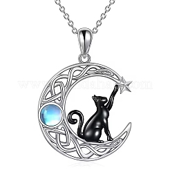 Black Cat Moonstone Brass Necklace Black Cat on the Moon Pendant Necklaces&nbsp;JN1112A