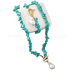 Alloy & Synthetic Turquoise Chips Beaded Necklaces & Beaded Bracelets Sets&nbsp;FS-WG6FE76-01