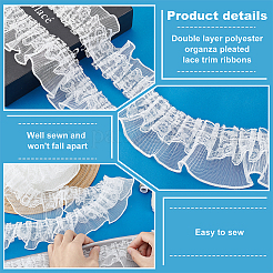 Double Layer Polyester Organza Pleated Lace Trim Ribbons&nbsp;SRIB-WH0011-292A