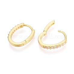 925 Sterling Silver Micro Pave Clear Cubic Zirconia Oval Hoop Earrings&nbsp;STER-N017-13G