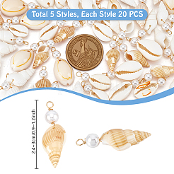 100Pcs 5 Styles Natural Mixed Shell & ABS Plastic Imitation Pearl Pendants&nbsp;PALLOY-PH01902