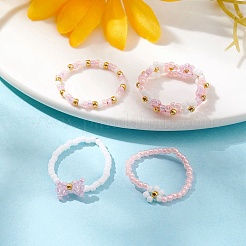4Pcs 4 Style Glass Seed Beaded Stretch Finger Rings&nbsp;RJEW-JR00661-04