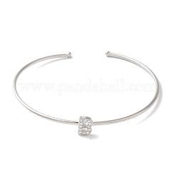 Rack Plating Brass Micro Pave Clear Cubic Zirconia Letter Open Cuff Bangles&nbsp;BJEW-A018-01P-B