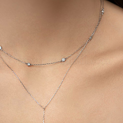 S925 Silver Zircon Y Letter Pendant Double Layer Necklace for Women&nbsp;MB8919-1