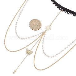 Brass Clear Cubic Zirconia Layered Sun Butterfly Tassel Thigh Leg Chains&nbsp;AJEW-AN00638