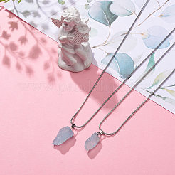 Natural Aquamarine Irregular Rough Nugget Pendant Necklace with 304 Stainless Steel Snake Chains&nbsp;NJEW-JN04021