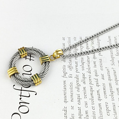 304 Stainless Steel Double Cable Ring Pendant Necklaces for Women&nbsp;FS-WG6D66B-01