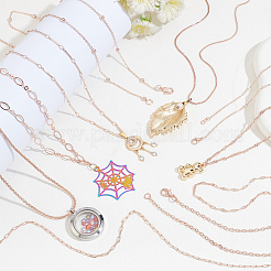 10Pcs 10 Styles Brass Paperclip & Cable & Box & Satellite & Bar Link Chain Necklaces Set&nbsp;MAK-PH0004-33RG