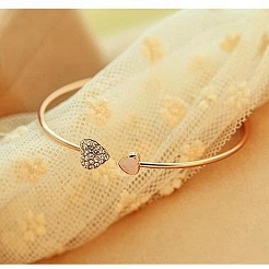 Double Heart Alloy Rhinestone Cuff Bangles for Women&nbsp;WGD430F-01