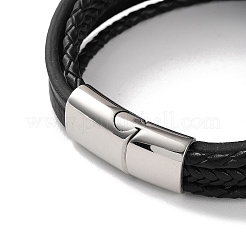 Men's Braided Black PU Leather Cord Multi-Strand Bracelets&nbsp;BJEW-K243-21P