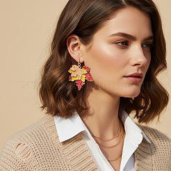 Alloy Enamel Maple Leaf Dangle Earrings for Women&nbsp;WG7F916-01