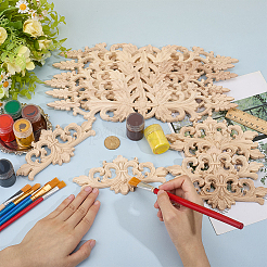 12Pcs 2 Styles Natural Solid Wood Carved Onlay Applique Craft&nbsp;AJEW-AR0005-05