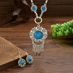Flower Bohemian Ethnic Style Zinc Alloy & Resin Pendant Necklace & Dangle Earring Sets&nbsp;FS-WGD47C5-01