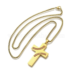 201 Stainless Steel Wheat Cross Pendant Box Chain Necklaces for Women Men&nbsp;NJEW-B124-01G