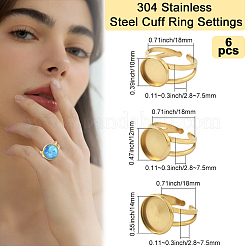 6Pcs 3 Styles 304 Stainless Steel Cuff Ring Settings&nbsp;STAS-BBC0008-14G