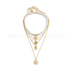 Summer Beach Alloy & White Polymer Clay Heishi Beads Starfish Shell Sun Pendant Multi Layered Necklaces for Women&nbsp;FS-WG8B7EE-01