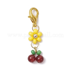 6Pcs 6 Colors Cherry Glass Seed & Natural Carnelian Beads Pendant Decorations&nbsp;HJEW-MZ00129