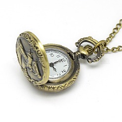 Alloy Flat Round with Horse Pendant Necklace Pocket Watch&nbsp;WACH-N011-84