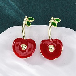 Cherry Brass Enamel Stud Earrings for Women&nbsp;EJEW-G425-02G