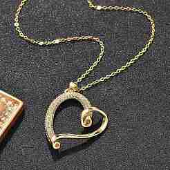 Brass Micro Pave Clear Cubic Zirconia Heart Pendant Necklaces for Women&nbsp;NJEW-R027-01G-02