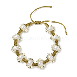Plastic Imitation Pearl & Electroplate Non-magnetic Synthetic Hematite Beads Braided Bead Bracelets for Women&nbsp;BJEW-JB12918