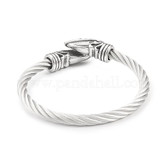 304 Stainless Steel Twist Rope Wrap Open Cuff Bangle with Cone Beaded for Women&nbsp;BJEW-G666-01AS