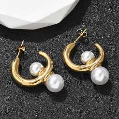 304 Stainless Steel & ABS Plastic Imitation Pearl Half Hoop Stud Earrings&nbsp;EJEW-S253-19G