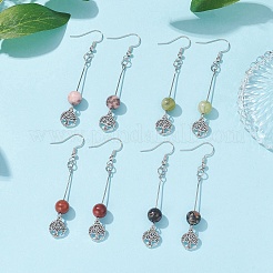 4 Pairs Natural Gemstone Round Beaded Dangle Earrings&nbsp;EJEW-JE05630