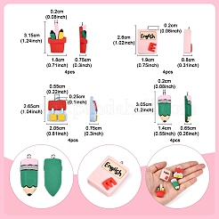 16Pcs 4 Styles Stationery Theme Resin Pendants&nbsp;RESI-FS0001-89
