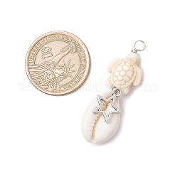 5Pcs 5 Styles Natural Cowrie Shell & Dyed Synthetic Turquoise Turtle Copper Wire Wrapped Pendants&nbsp;PALLOY-JF04034-03