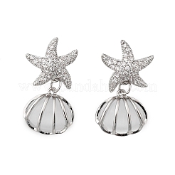 Shell Shape Brass Clear Cubic Zirconia Stud Earrings&nbsp;EJEW-D301-02P