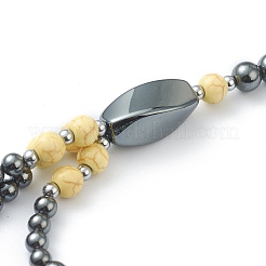 Non-Magnetic Synthetic Hematite & Turquoise Beades 3 Layer Necklaces&nbsp;NJEW-H307-01B