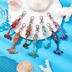 Glass Wishing Bottle inside Chakra Gemstone Chip Pouch Pendant Decorations&nbsp;HJEW-JM01910