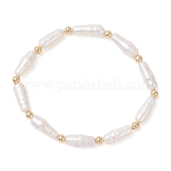 Natural Baroque Keshi Pearl & Brass Beaded Stretch Bracelets for Women&nbsp;BJEW-JB13685