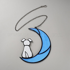 Moon with Dog Acrylic Pendant Decorations&nbsp;HJEW-WH0102-004