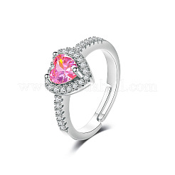 Heart Brass Micro Pave Hot Pink Cubic Zirconia Cuff Rings for Women&nbsp;FS-WGE18ED-02