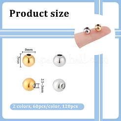 120Pcs 2 Colors 304 Stainless Steel Round Seamed Beads&nbsp;STAS-UN0060-65C