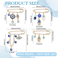4Pcs 4 Styles Resin Evil Eye with Hamsa Hand Enamel Pins&nbsp;JEWB-PH0001-62