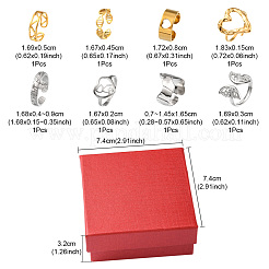 8Pcs 8 Style Triangle & Heart & Butterfly & Wave 201 & 304 Stainless Steel Open Cuff Rings Set for Men Women&nbsp;RJEW-FS0001-03