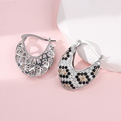 Brass Micro Pave Cubic Zirconia V-Shaped Hoop Earrings&nbsp;EJEW-H165-06P