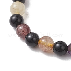 Natural Black Onyx & Auralite Beads Stretch Bracelets for Women&nbsp;BJEW-JB13168