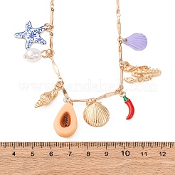 Alloy Enamel Sun Heart Starfish Shell Shape Pendant 3 Layer Necklaces for Women&nbsp;NJEW-F357-03KCG