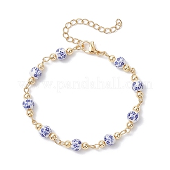 Round Flower Printed Porcelain Ceramic Beads Link Chain Bracelets for Women&nbsp;BJEW-JB12684-01