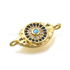 Brass Micro Pave Blue & Clear Cubic Zirconia Eye Connector Charms&nbsp;KK-D295-24G