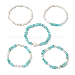 5Pcs 5 Styles Natural Freshwater Shell Beaded Stretch Bracelets&nbsp;BJEW-JB12726